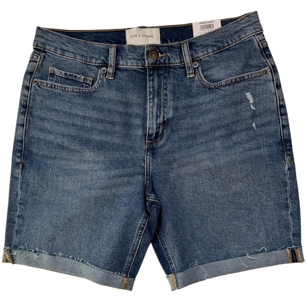 Sun + Stone Mens Blue Denim Jean Shorts Distressed Casual Summer Stretch Size 30
